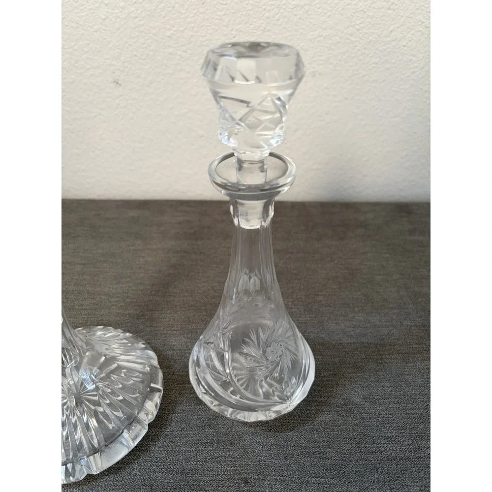 2 Vintage MCM Hand Cut 24% PbO Lead Crystal Decanter Polonia Made In Poland